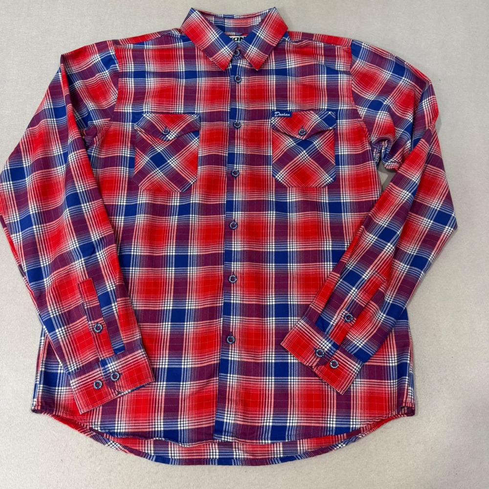 Dixxon Flannel Co The 95 Doohan Shirt Mens LT Red Blue Plaid Long Sleeve Tall